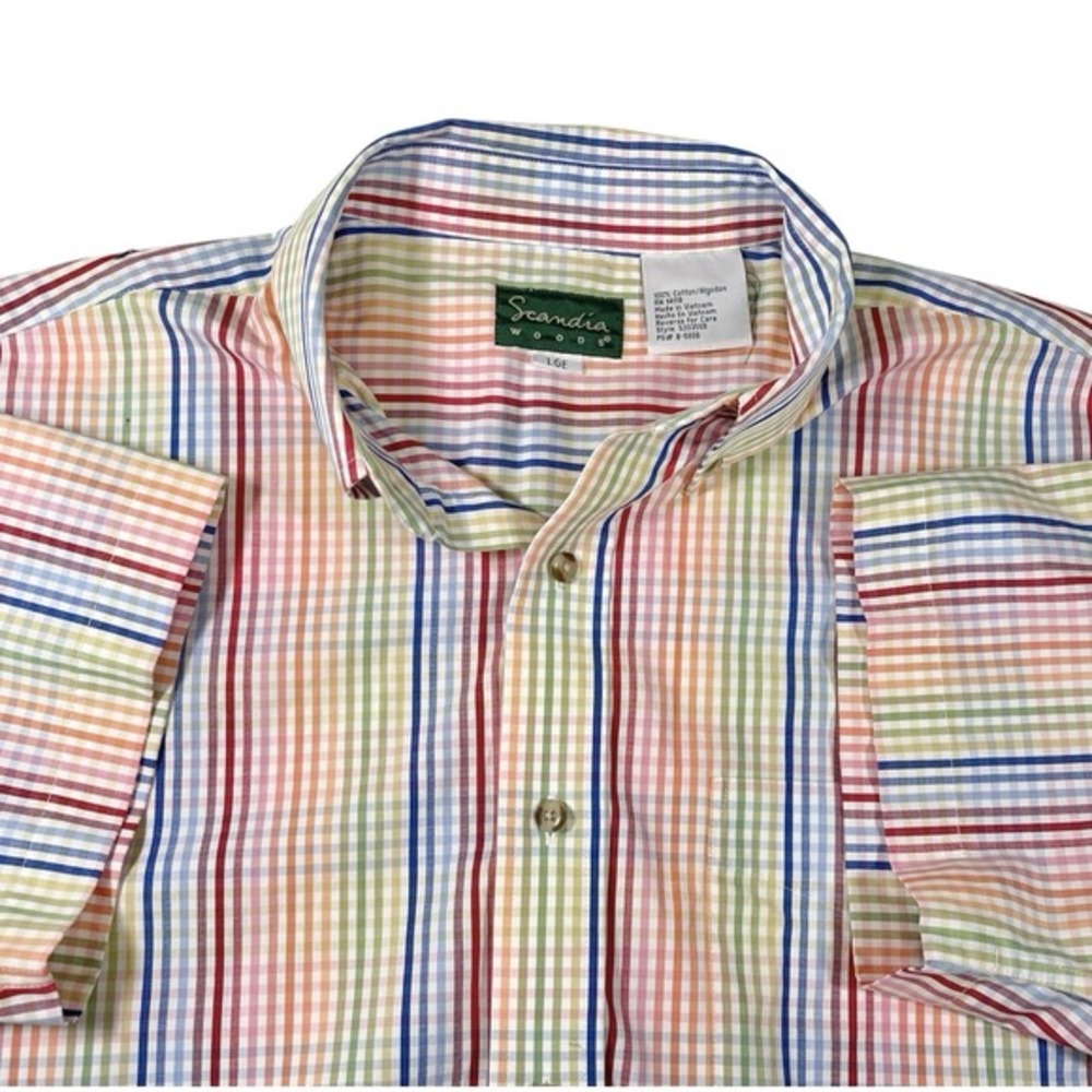 Scandia Woods LGE Multicolor‎ Button Down Shirt Rainbow Gingham Preppy Summer